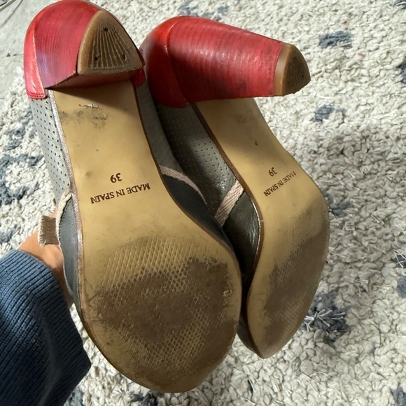 Faith Olive Green & Red Leather Lace-Up  Retro Style Heels Size 39 - Picture 7 of 8